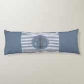 Nautical Boat Anchor Blue en White Striped Lichaamskussen (Achterkant)