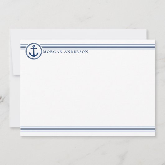 Nautical Boat Anchor Custom Name Navy Blue White Notitiekaartje (Voorkant)