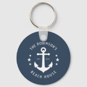 Nautical boat Anchor Familienaam Beach House Blue Sleutelhanger (Voorkant)