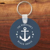 Nautical boat Anchor Familienaam Beach House Blue Sleutelhanger (Voorkant)