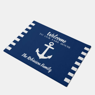 Nautical Boat Anchor Familienaam Navy Lake House Deurmat