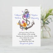 Nautical Boat Anchor Floral Blue Wedding Kaart (Staand voorkant)