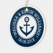 Nautical Boat Anchor, marineblauw en witbruiloft Keramisch Ornament (Links)