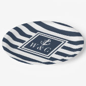 Nautical Boat Anchor Monogram Navy Blue Stripe Papieren Bordje (Gekanteld)