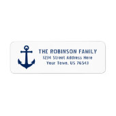 Nautical  Boat Anchor Navy Blue Address Etiket (Voorkant)