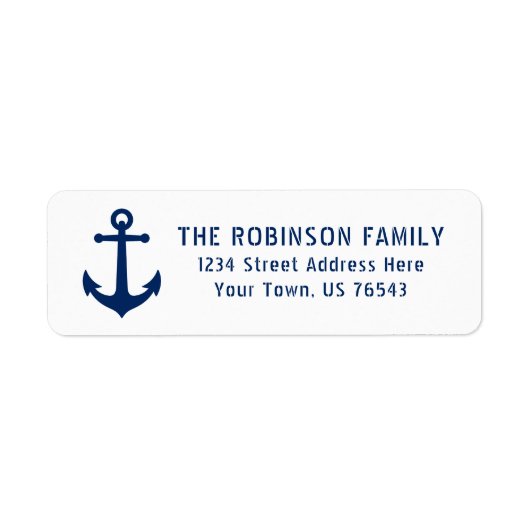 Nautical  Boat Anchor Navy Blue Address Etiket (Voorkant)
