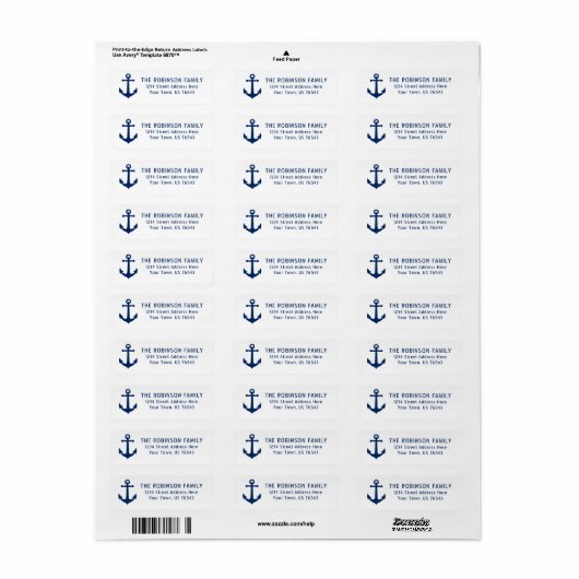 Nautical  Boat Anchor Navy Blue Address Etiket (Full Sheet)