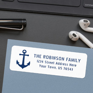 Nautical Boat Anchor Navy Blue Address Etiket
