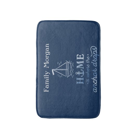 Nautical Boat Anchor Navy Blue Badmat (Voorkant Verticaal)