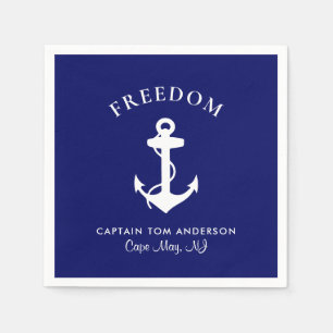 Nautical Boat Anchor Navy Blue Captain Familienaam Servet