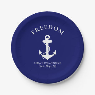 Nautical Boat Anchor Navy Blue Family Naam Papieren Bordje