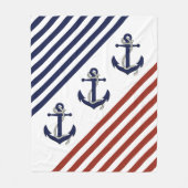 Nautical Boat Anchor/Navy blue/red/white strepen Fleece Deken (Voorkant)