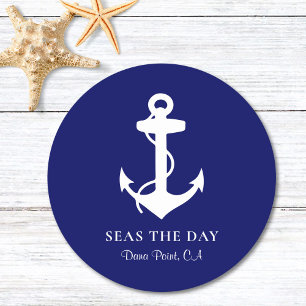 Nautical Boat Anchor Navy Blue Ronde Kartonnen Onderzetter