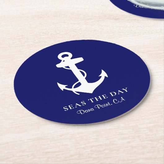 Nautical Boat Anchor Navy Blue Ronde Kartonnen Onderzetter (Gebogen)