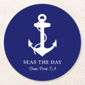 Nautical Boat Anchor Navy Blue Ronde Kartonnen Onderzetter (Voorkant)