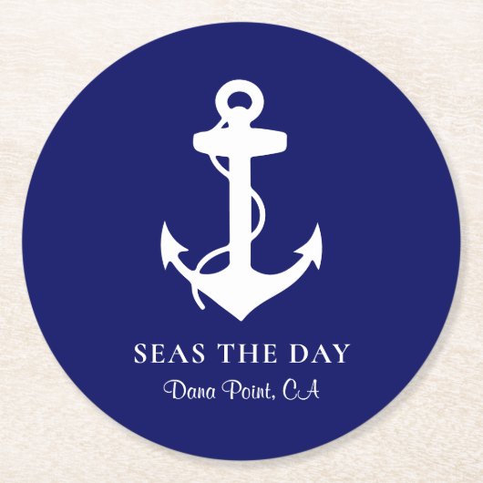 Nautical Boat Anchor Navy Blue Ronde Kartonnen Onderzetter (Voorkant)
