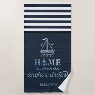 Nautical Boat Anchor Navy Blue Strandlaken