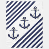 Nautical Boat Anchor/Navy blue/white strepen Fleece Deken (Voorkant)