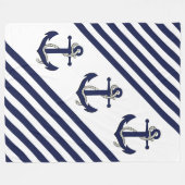 Nautical Boat Anchor/Navy blue/white strepen Fleece Deken (Voorkant (Horizontaal))