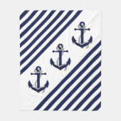 Nautical Boat Anchor/Navy blue/white strepen Fleece Deken (Voorkant)