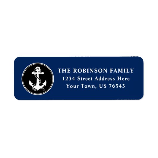 Nautical Boat Anchor Rope Black Blue White adres Etiket (Voorkant)