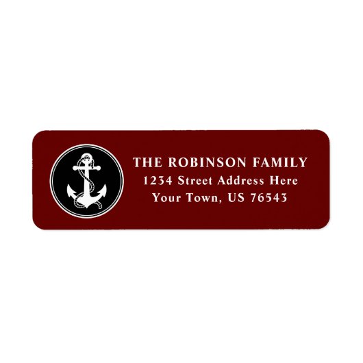 Nautical Boat Anchor Rope Black White Adres Etiket (Voorkant)