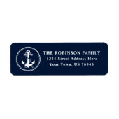 Nautical Boat Anchor & Rope Deep Blue Address Etiket (Voorkant)