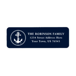 Nautical Boat Anchor & Rope Deep Blue Address Etiket