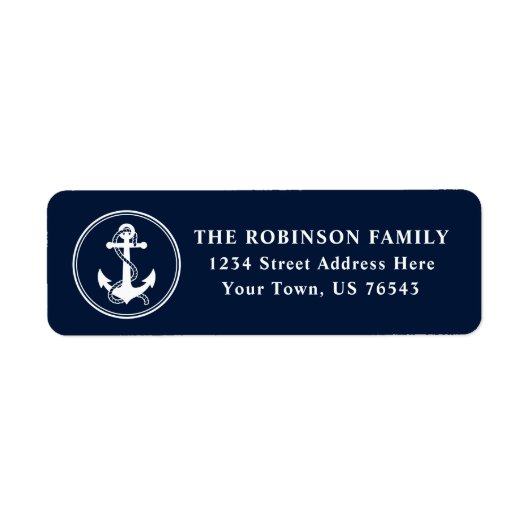 Nautical Boat Anchor & Rope Deep Blue Address Etiket (Voorkant)