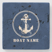 Nautical Boat Anchor & Rope met uw bootnaam Stenen Onderzetter (Voorkant)