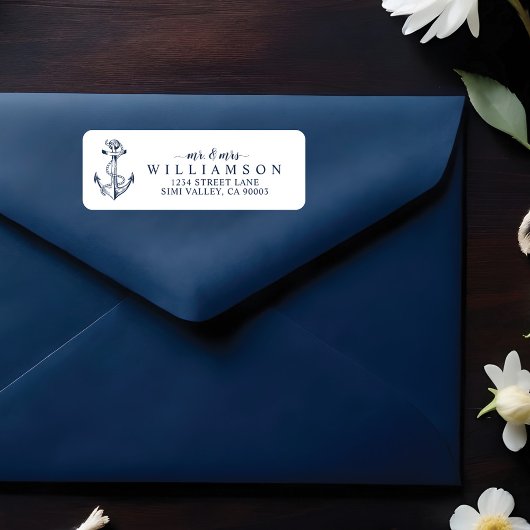 Nautical Boat Anchor & Rope Navy Mr & Mrs Etiket