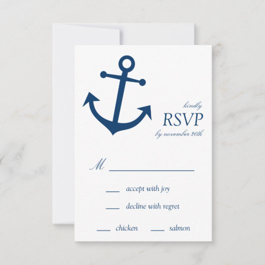 Nautical Boat Anchor RSVP-kaarten (Navy Blue) RSVP Kaartje (Voorkant)