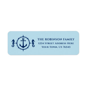 Nautical Boat Anchor Seahorse Ice Blue Address Etiket