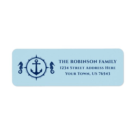 Nautical Boat Anchor Seahorse Ice Blue Address Etiket (Voorkant)
