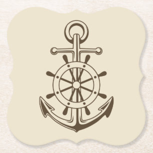 Nautical Boat Anchor & Ship Wheel Tan Kartonnen Onderzetters