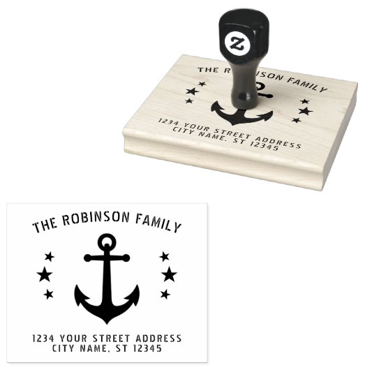 Nautical  Boat Anchor Stars Name Address Rubberstempel (Gestempeld)