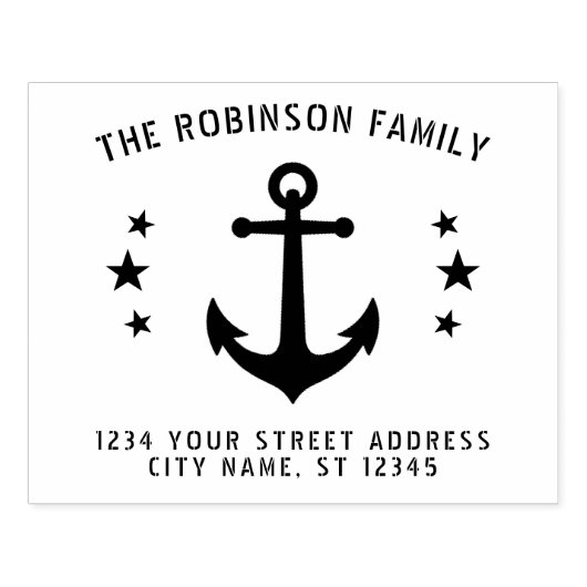 Nautical  Boat Anchor Stars Name Address Rubberstempel (Afrduk)
