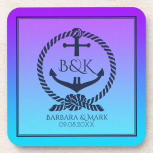 Nautical boat Anchor van Navy Blue op Paars en bla Onderzetter