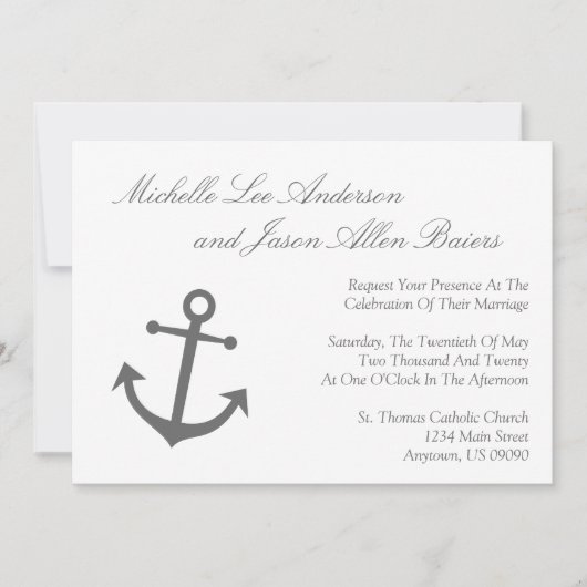 Nautical Boat Anchor Wedding Invitation (grijs) Kaart (Voorkant)