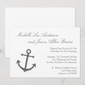 Nautical Boat Anchor Wedding Invitation (grijs) Kaart (Voorkant / Achterkant)