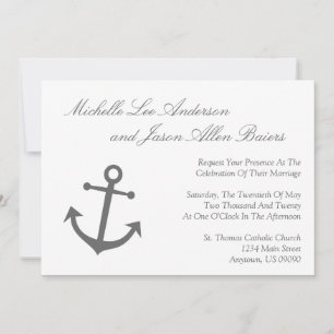 Nautical Boat Anchor Wedding Invitation (grijs) Kaart