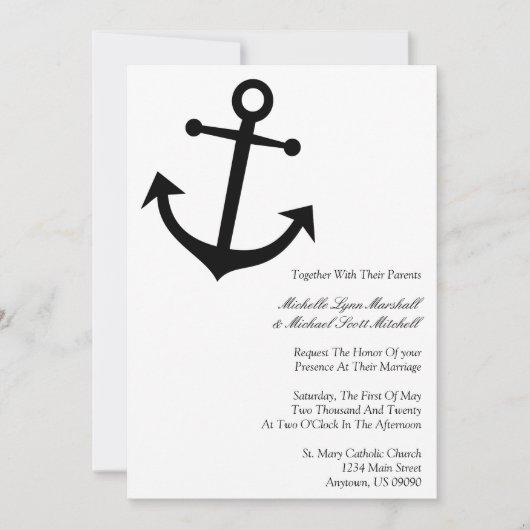Nautical Boat Anchor Wedding Invitations (zwart) Kaart (Voorkant)