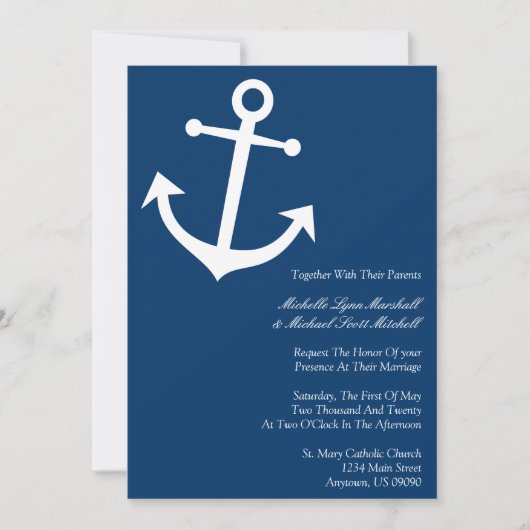 Nautical Boat Anchor Wedding Invites (Donkerblauw) Kaart (Voorkant)