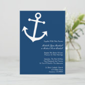 Nautical Boat Anchor Wedding Invites (Donkerblauw) Kaart (Staand voorkant)