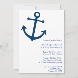 Nautical Boat Anchor Wedding Invites (Donkerblauw) Kaart