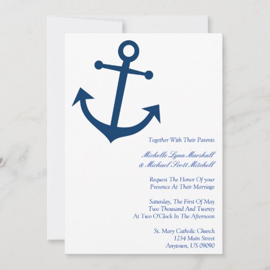 Nautical Boat Anchor Wedding Invites (Donkerblauw) Kaart (Voorkant)