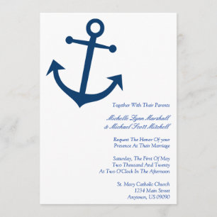 Nautical Boat Anchor Wedding Invites (Donkerblauw) Kaart