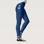 Nautical Boat Anker Navy Blauwe Witte Strepen Leggings<br><div class="desc">Vrouwen leggings met een op maat ontworpen nautische bootanker met witte enkelstrepen op klassiek marineblauw of gemakkelijk aan te passen aan uw favoriete kleur.</div>