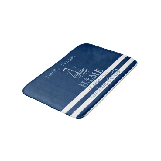 Nautical Boat Anker Navy Blue Gestreept Badmat (Gekanteld)