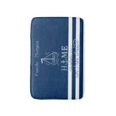 Nautical Boat Anker Navy Blue Gestreept Badmat (Voorkant Verticaal)